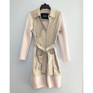 ZAC ZAC POSEN‎ SUEDE Trench Coat BELTED Jacket Size Medium Stretchy Slim Fit